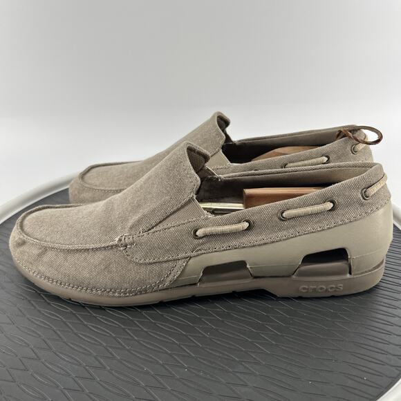 Men's Crocs Beach Line Canvas Slip On Boat Shoes Loafers Mens Size 13 Comfort - Picture 4 of 10